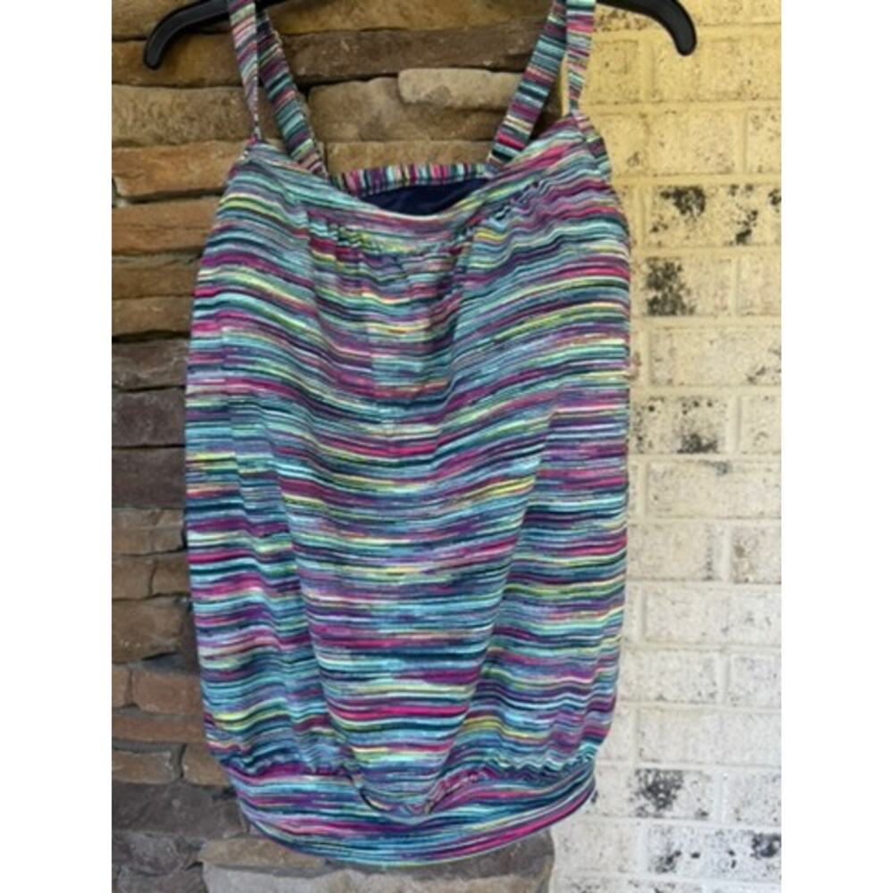 Lands' End Multicolor Horizontal Stripe Tank One-Piece Swimsuit